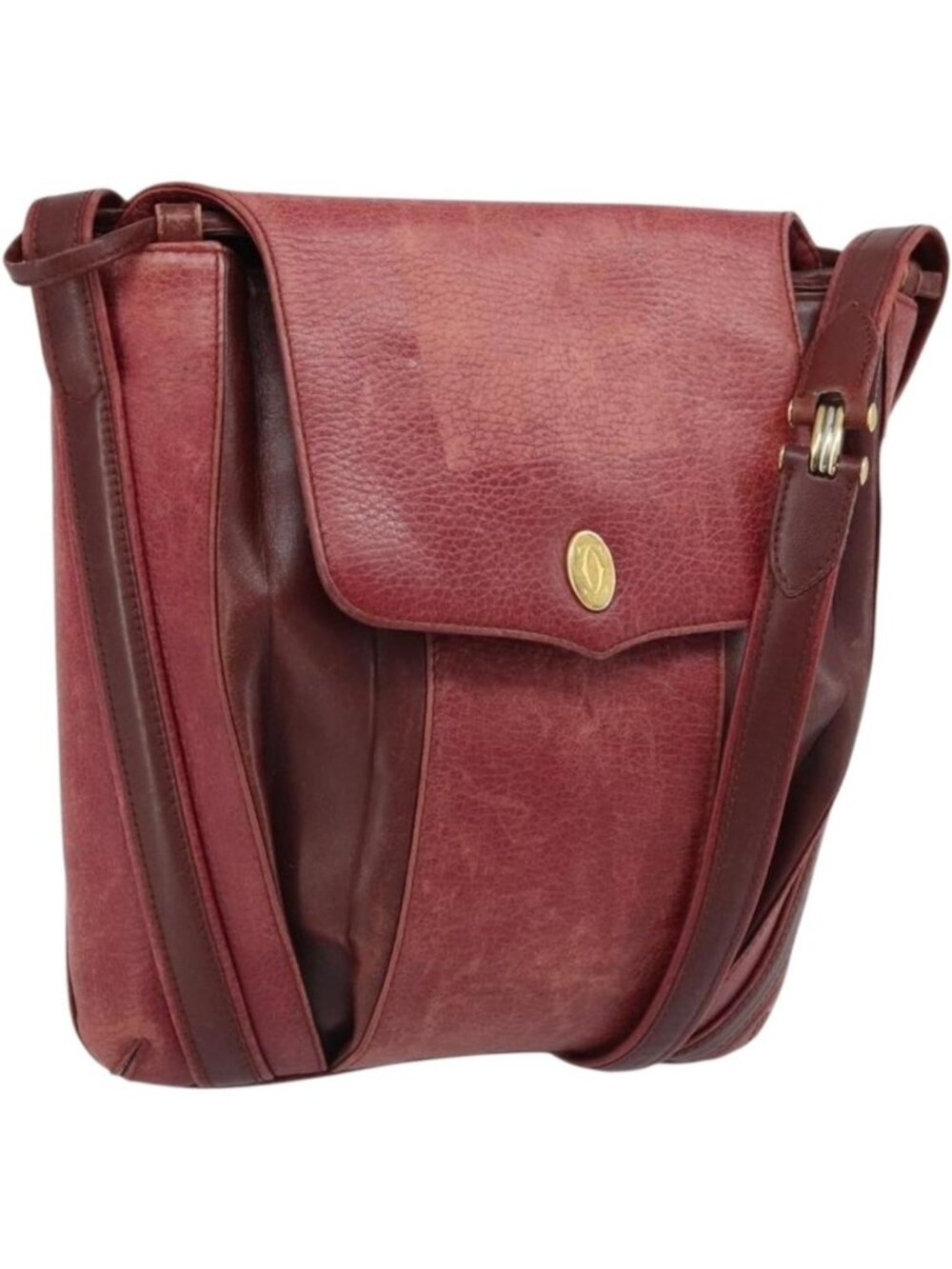 CARTIER Shoulder Bag Leather Red Gold